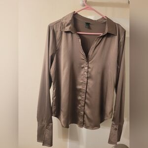 Wild Fable Taupe Button-Up Blouse